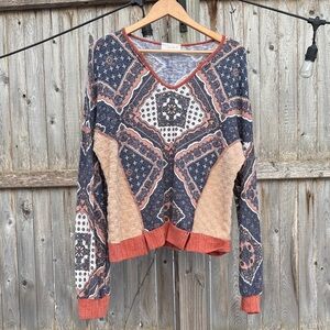 Sugarfox Multi Textured and Patterned V-Neck Pullover Sweater